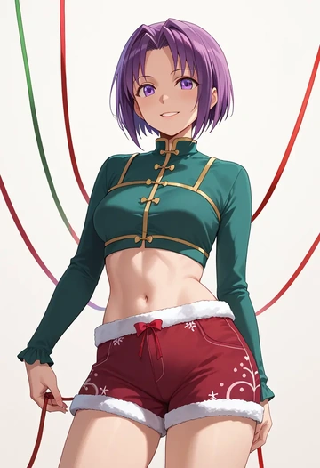 mahou_shoujo_madoka_magica,akuma_homura,Christmas,red velvet shorts  - AI generated anime art