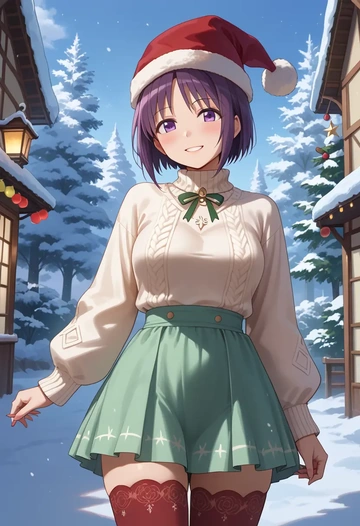 mahou_shoujo_madoka_magica,akuma_homura,Christmas,sweater dress,stockings  - AI generated anime art