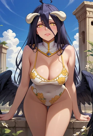 overlord_(maruyama),albedo_(overlord),swimsuit,floral print  - AI generated anime art