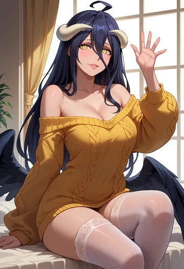 overlord_(maruyama),albedo_(overlord),off-shoulder,sweater  - AI generated anime art