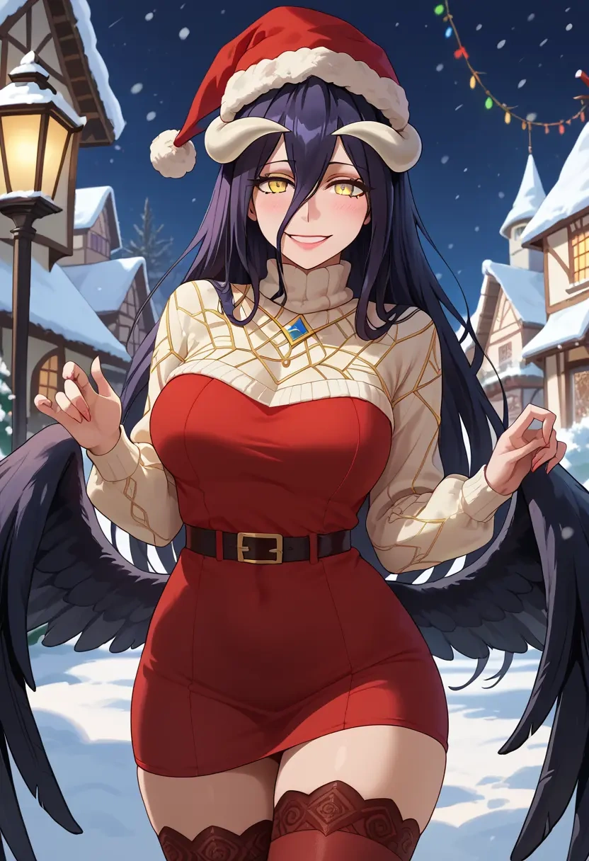 overlord_(maruyama),albedo_(overlord),Christmas,sweater dress,stockings  - 