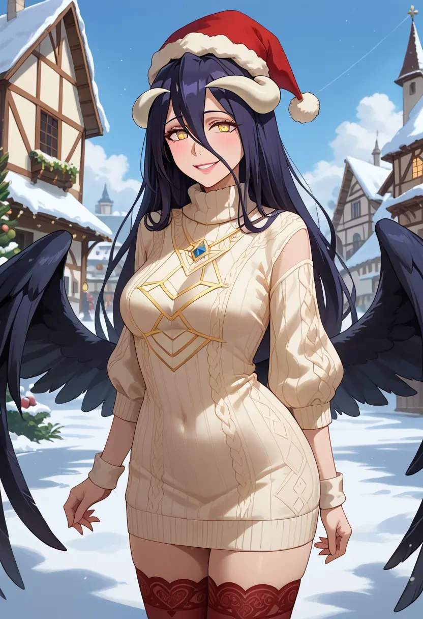 overlord_(maruyama),albedo_(overlord),Christmas,sweater dress,stockings  - 