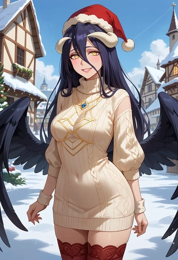 overlord_(maruyama),albedo_(overlord),Christmas,sweater dress,stockings  - AI generated anime art