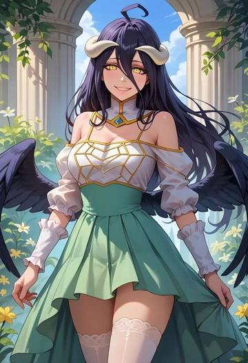 overlord_(maruyama),albedo_(overlord),spring,student uniform,blouse  - AI generated anime art