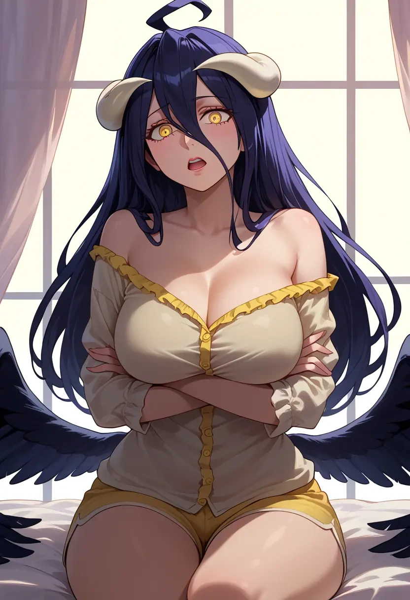 overlord_(maruyama),albedo_(overlord),pajamas, low-waisted shorts  - 