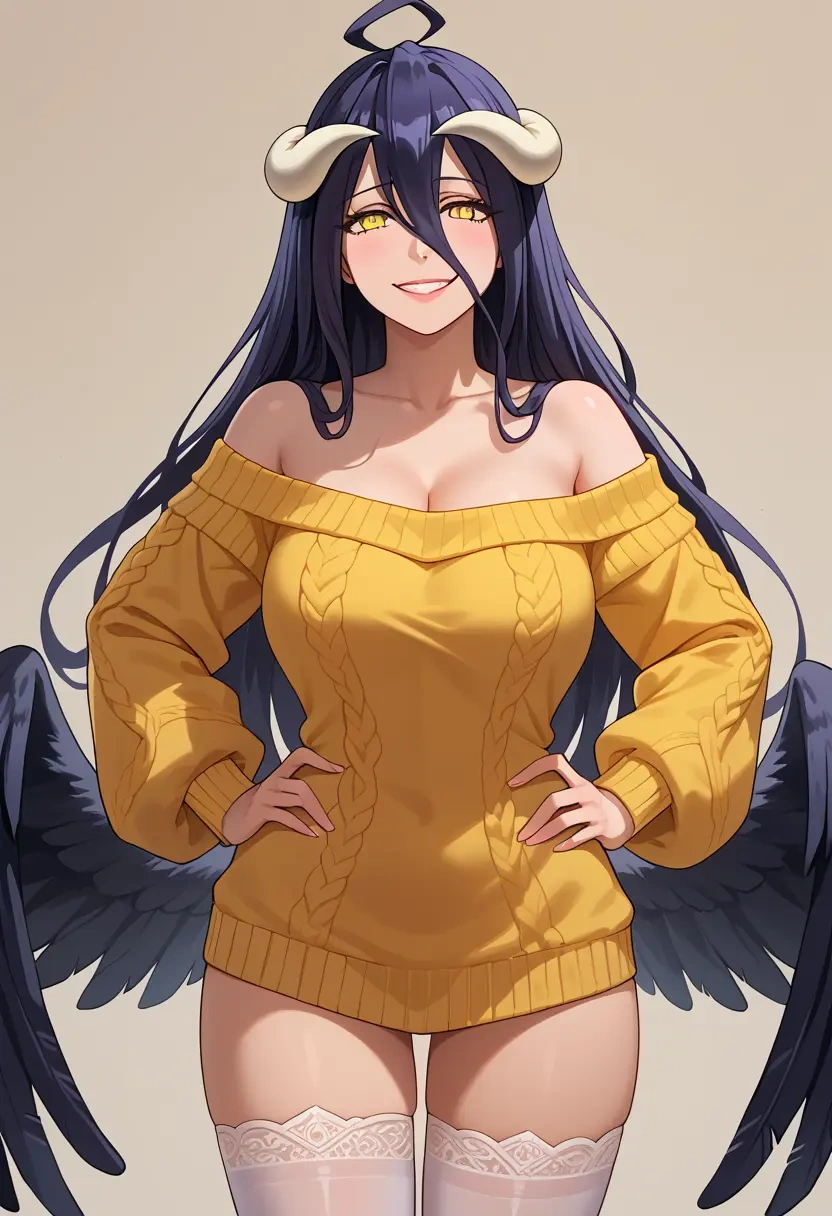 overlord_(maruyama),albedo_(overlord),off-shoulder,sweater  - 