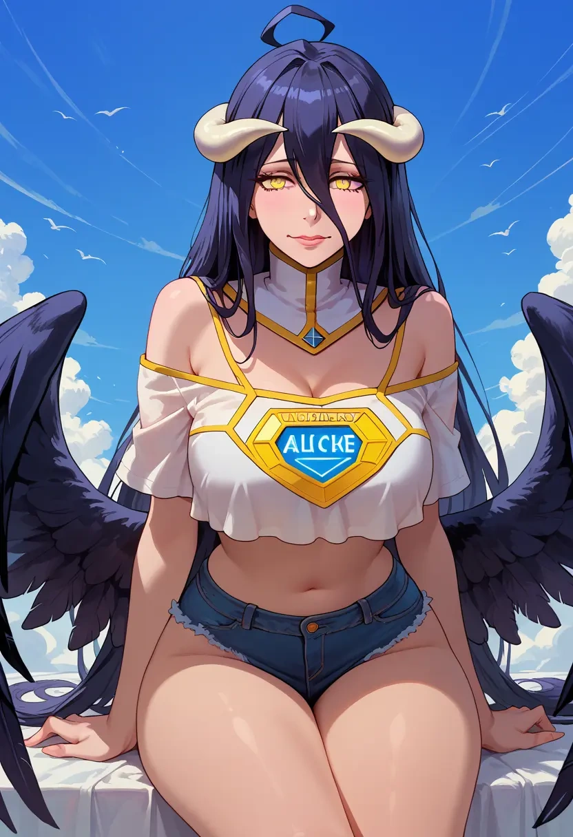 overlord_(maruyama),albedo_(overlord),crop top,athletic shorts  - 