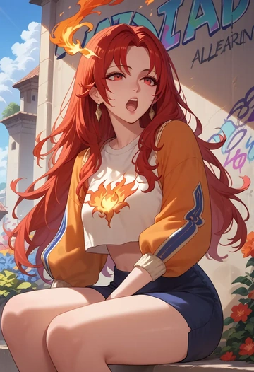 fire_emblem,alear_(fire_emblem),cropped graffiti sweatshirt,dolphin shorts  - AI generated anime art