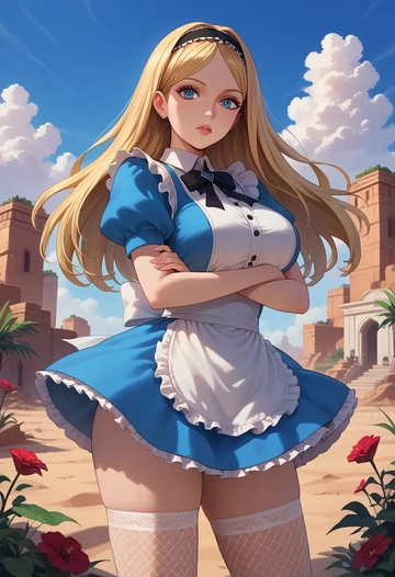 alice_in_wonderland,alice_(alice_in_wonderland),mini skirt, stockings  - AI generated anime art