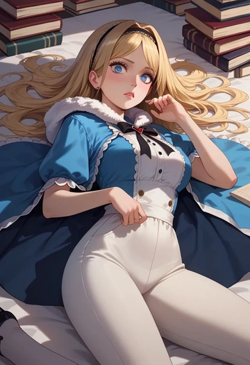 alice_in_wonderland,alice_(alice_in_wonderland),cape,hooded,leather pants  - AI generated anime art