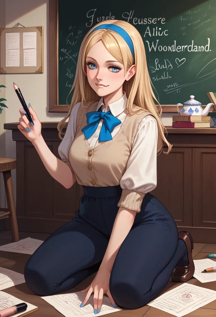 alice_in_wonderland,alice_(alice_in_wonderland),teacher, sweater  - 