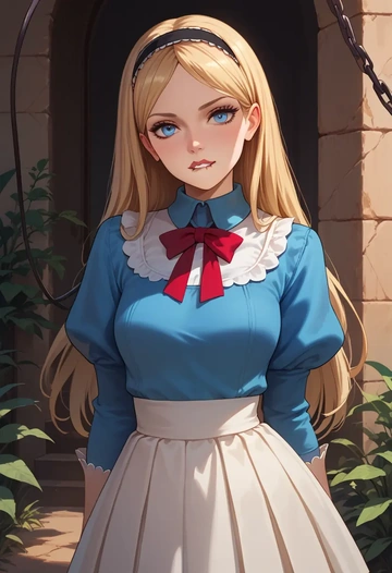 alice_in_wonderland,alice_(alice_in_wonderland),sweater,cropped,pleated midi skirt  - AI generated anime art