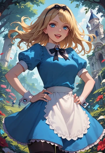 alice_in_wonderland,alice_(alice_in_wonderland),black widow bodysuit,spiderweb cape,leather gloves  - AI generated anime art