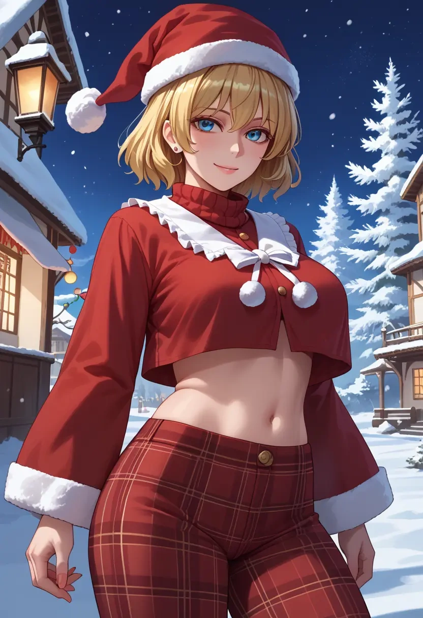 touhou,alice_margatroid_(pc-98),Christmas,plaid trousers  - 