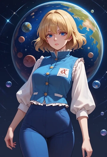 touhou,alice_margatroid_(pc-98),vest,quilted,jogger pants  - AI generated anime art