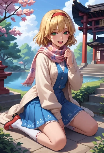 touhou,alice_margatroid_(pc-98),spring,student uniform,light cardigan  - AI generated anime art