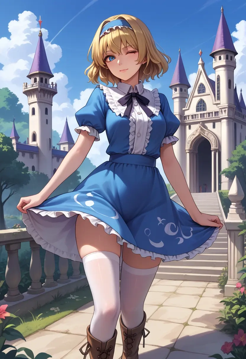 touhou,alice_margatroid_(pc-98),shirt dress,belted,stockings  - 