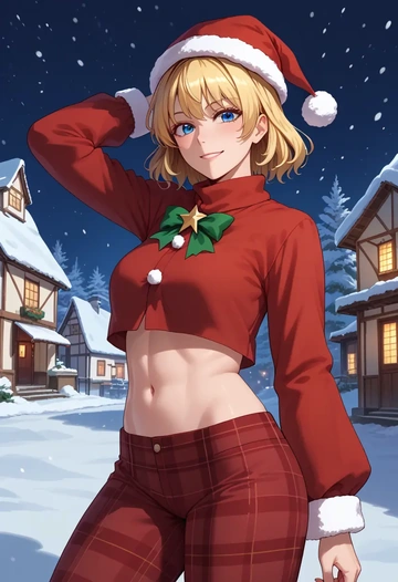 touhou,alice_margatroid,Christmas,plaid trousers  - AI generated anime art