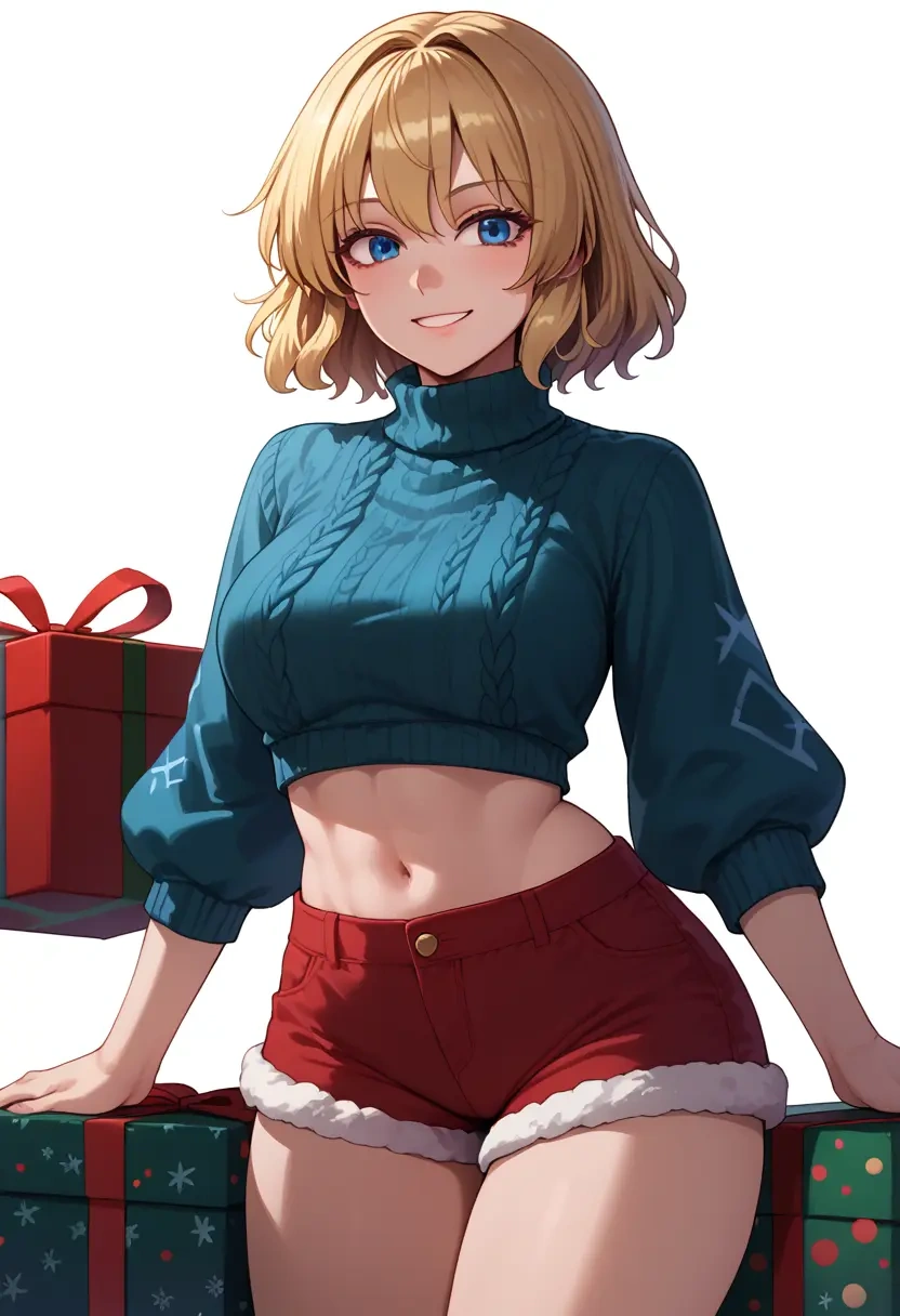 touhou,alice_margatroid,Christmas,red velvet shorts,turtleneck sweater  - 