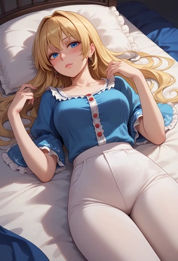 touhou,alice_margatroid,pants,wide-leg,strappy top  - AI generated anime art