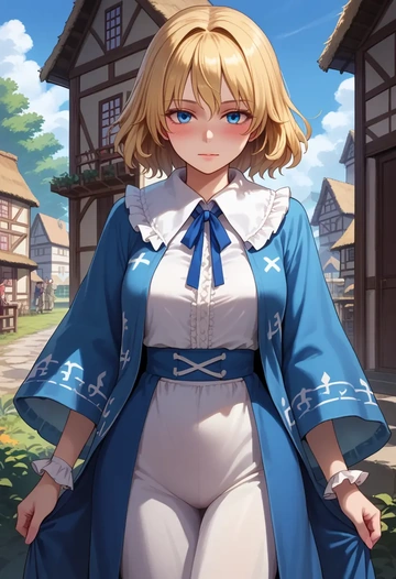 touhou,alice_margatroid,coat,fur-collar,tailored trousers  - AI generated anime art