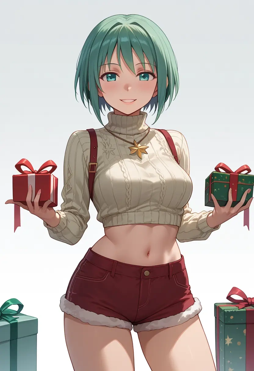 mahou_shoujo_madoka_magica,alina_gray,Christmas,red velvet shorts,turtleneck sweater  - 