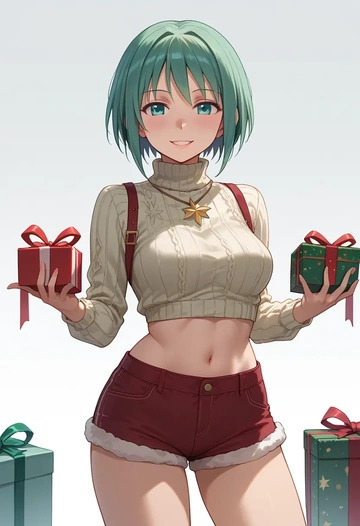 mahou_shoujo_madoka_magica,alina_gray,Christmas,red velvet shorts,turtleneck sweater  - AI generated anime art