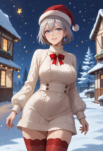 god_eater,alisa_ilinichina_amiella,Christmas,sweater dress,stockings  - AI generated anime art