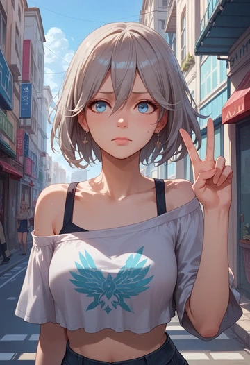 god_eater,alisa_ilinichina_amiella,off-shoulder top,dolphin shorts  - AI generated anime art