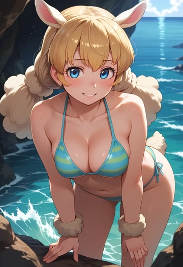 kemono_friends,alpaca_suri_(kemono_friends),bikini,rainbow-colored,sexy  - AI generated anime art