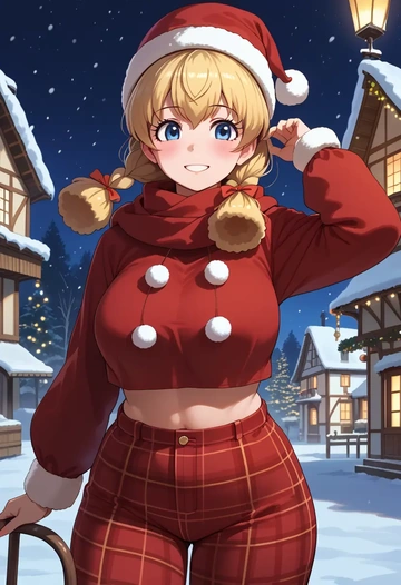 kemono_friends,alpaca_suri_(kemono_friends),Christmas,plaid trousers  - AI generated anime art