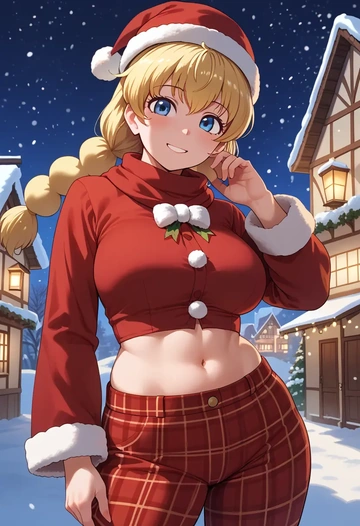 kemono_friends,alpaca_suri_(kemono_friends),Christmas,plaid trousers  - AI generated anime art