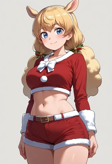 kemono_friends,alpaca_suri_(kemono_friends),Christmas,red velvet shorts  - AI generated anime art