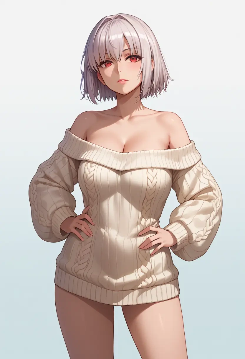 fate_(series),altera_(fate),Hands on hips,off-shoulder,sweater  - 