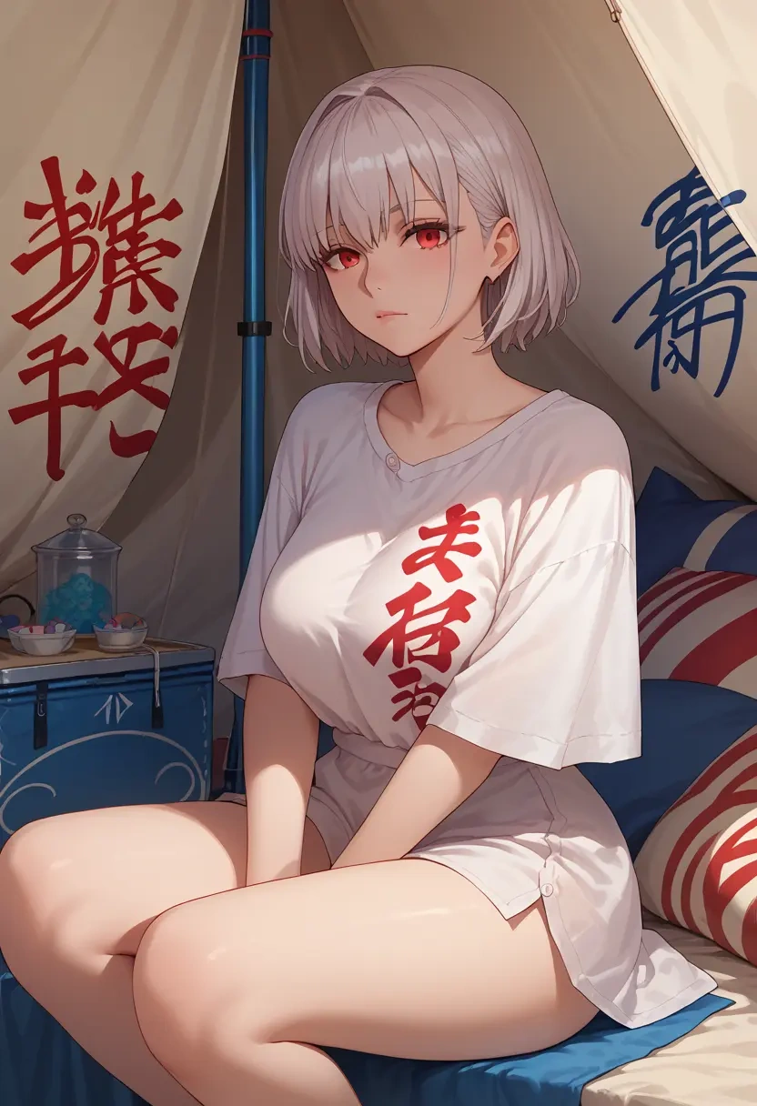 fate_(series),altera_(fate),oversized graffiti shirt,dolphin shorts  - 