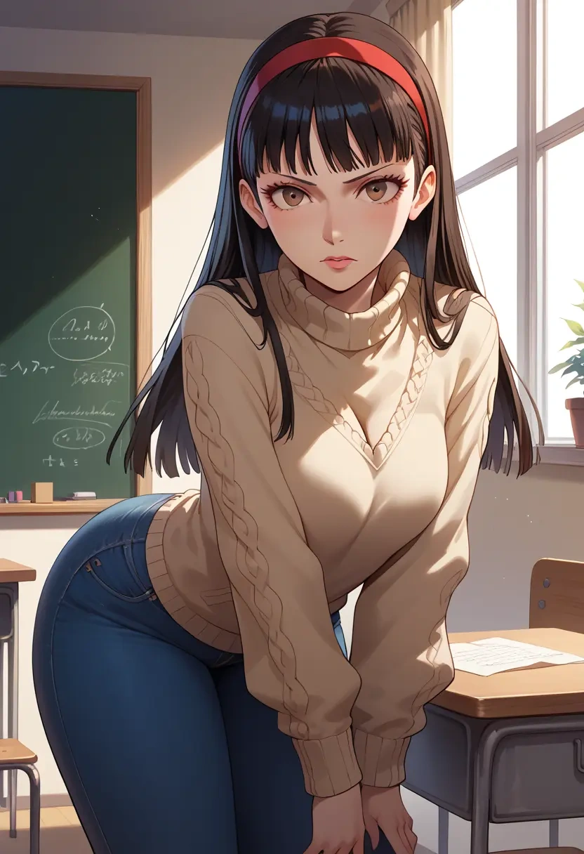 persona,amagi_yukiko,teacher, sweater, jeans shorts  - 