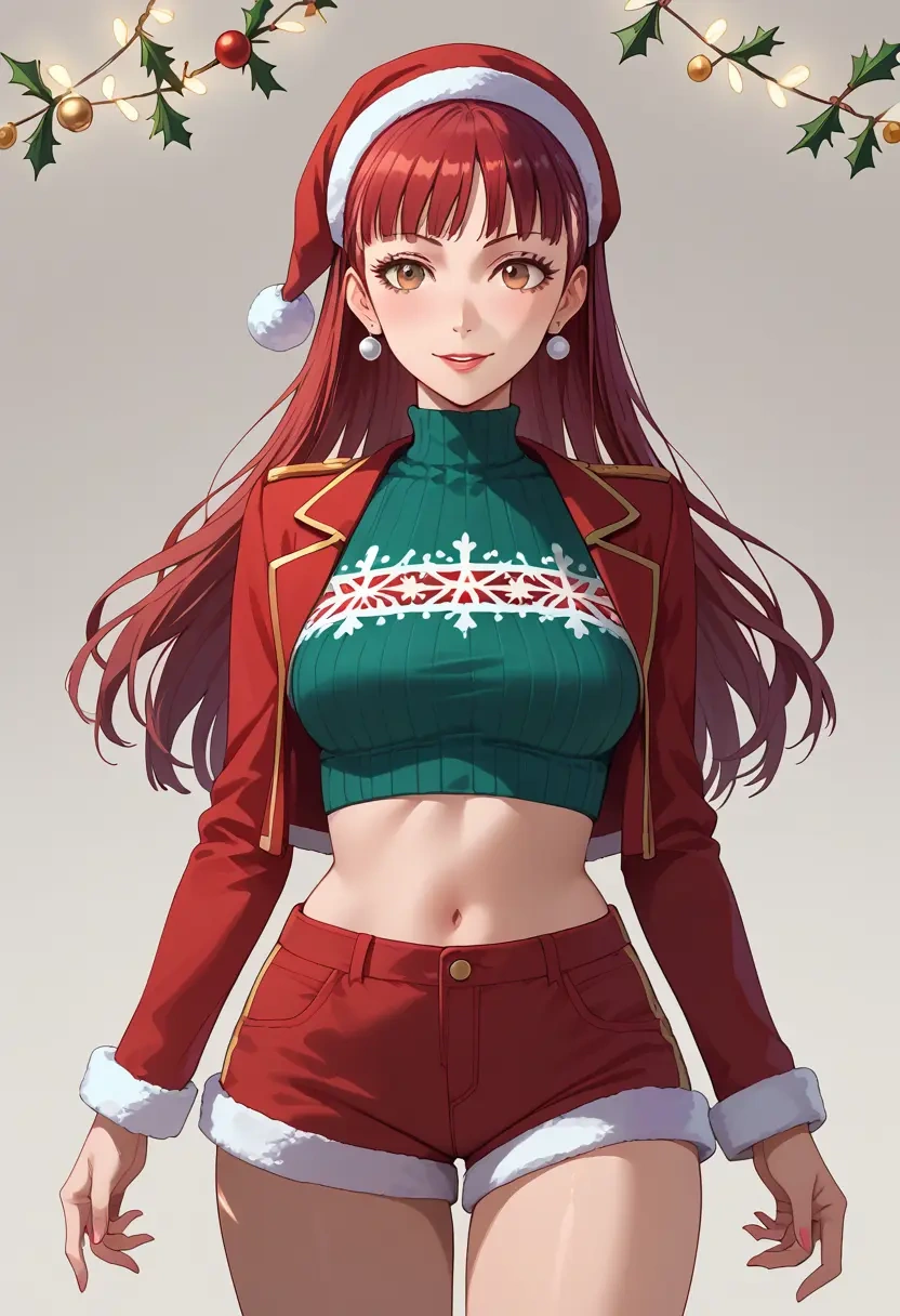 persona,amagi_yukiko,Christmas,red velvet shorts  - 