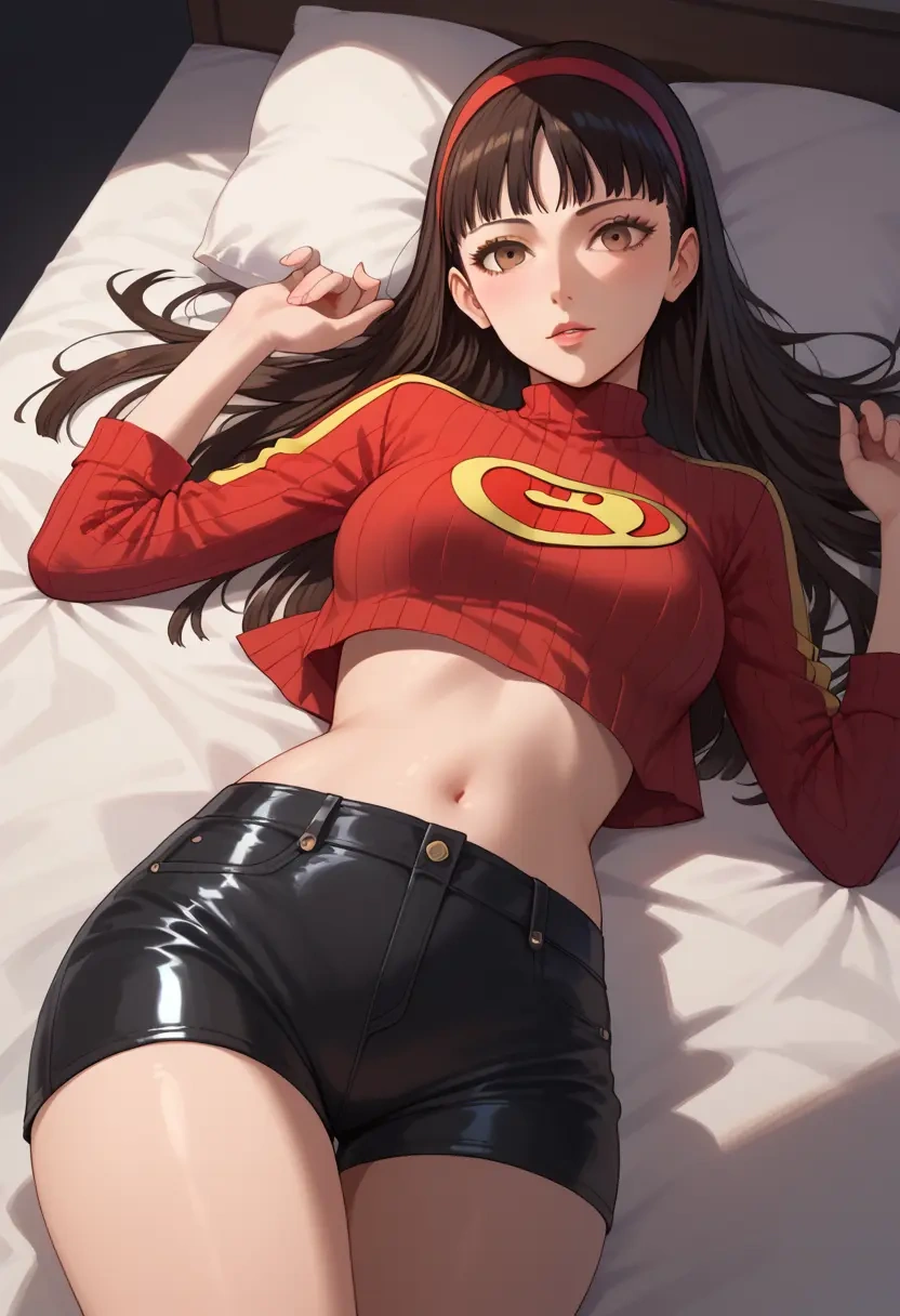 persona,amagi_yukiko,leather,shorts,crop top  - 