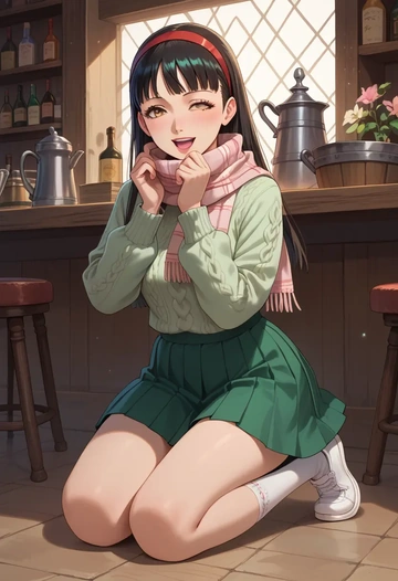 persona,amagi_yukiko,spring,student uniform,knit sweater  - AI generated anime art