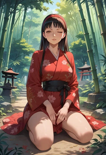 persona,amagi_yukiko,floral graffiti blouse,dolphin shorts  - AI generated anime art