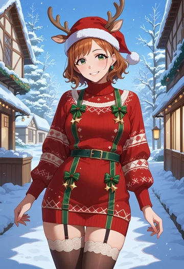 idolmaster,amami_haruka,sweater,stockings,Thigh garters  - AI generated anime art