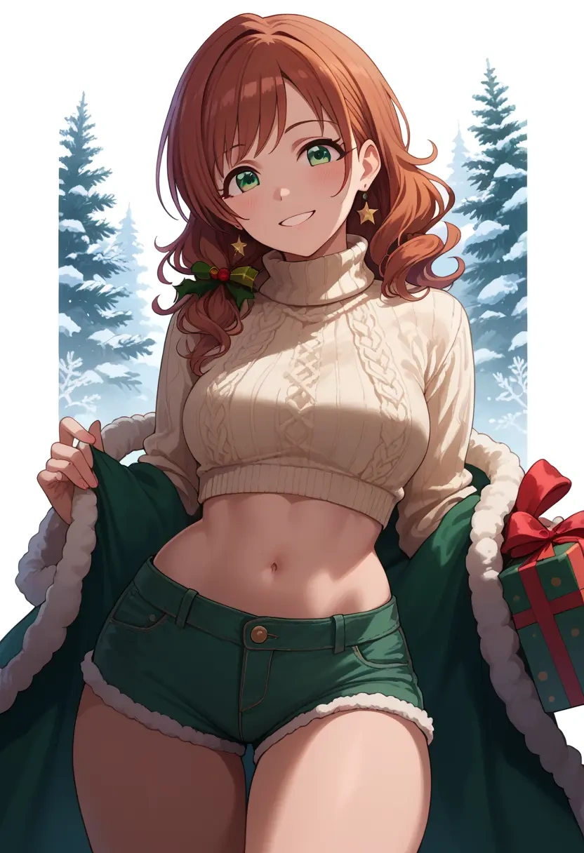 idolmaster,amami_haruka,Christmas,red velvet shorts,turtleneck sweater  - 