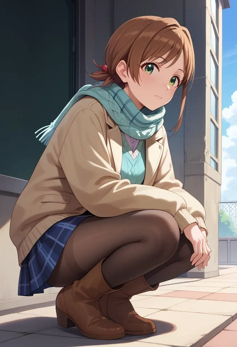 idolmaster,amami_haruka,winter,student uniform,down jacket  - 