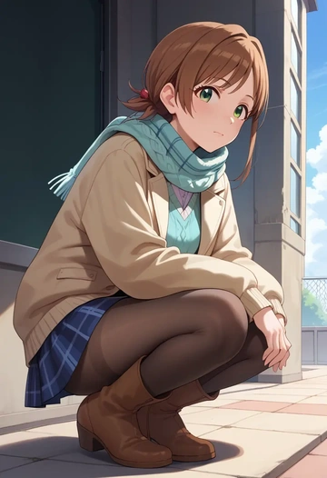 idolmaster,amami_haruka,winter,student uniform,down jacket  - AI generated anime art