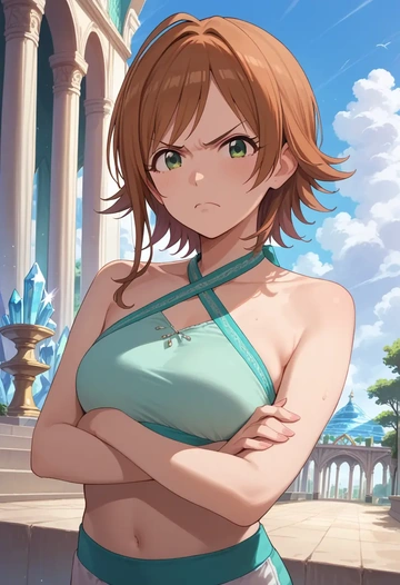 idolmaster,amami_haruka,halter top,track pants  - AI generated anime art