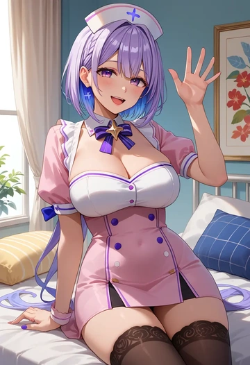 hololive,amane_kanata_(1st_costume),nurse pantyhose,mini skirt, sexy  - AI generated anime art