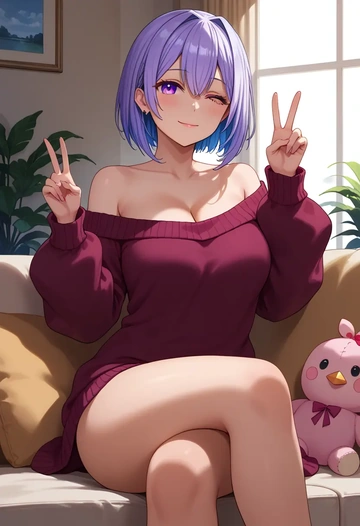 hololive,amane_kanata_(1st_costume),off-shoulder,sweater  - AI generated anime art