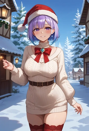 hololive,amane_kanata_(1st_costume),Christmas,sweater dress,stockings  - AI generated anime art