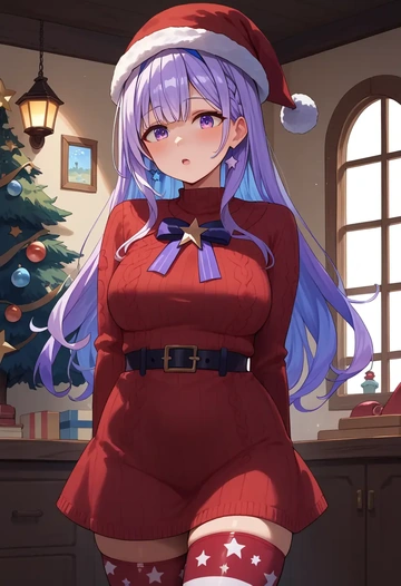 hololive,amane_kanata_(1st_costume),Christmas,sweater dress,stockings  - AI generated anime art