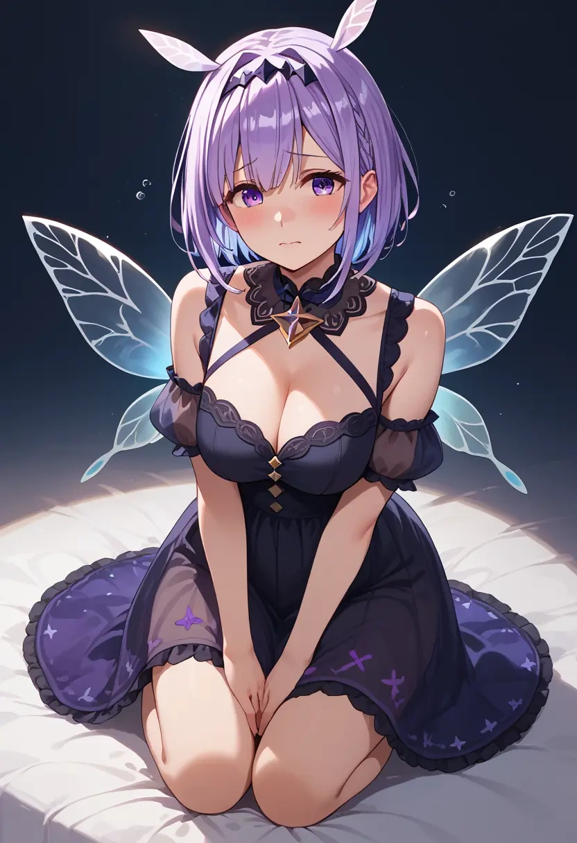 hololive,amane_kanata_(1st_costume),dark fairy blouse,layered tulle skirt,glitter stockings  - 